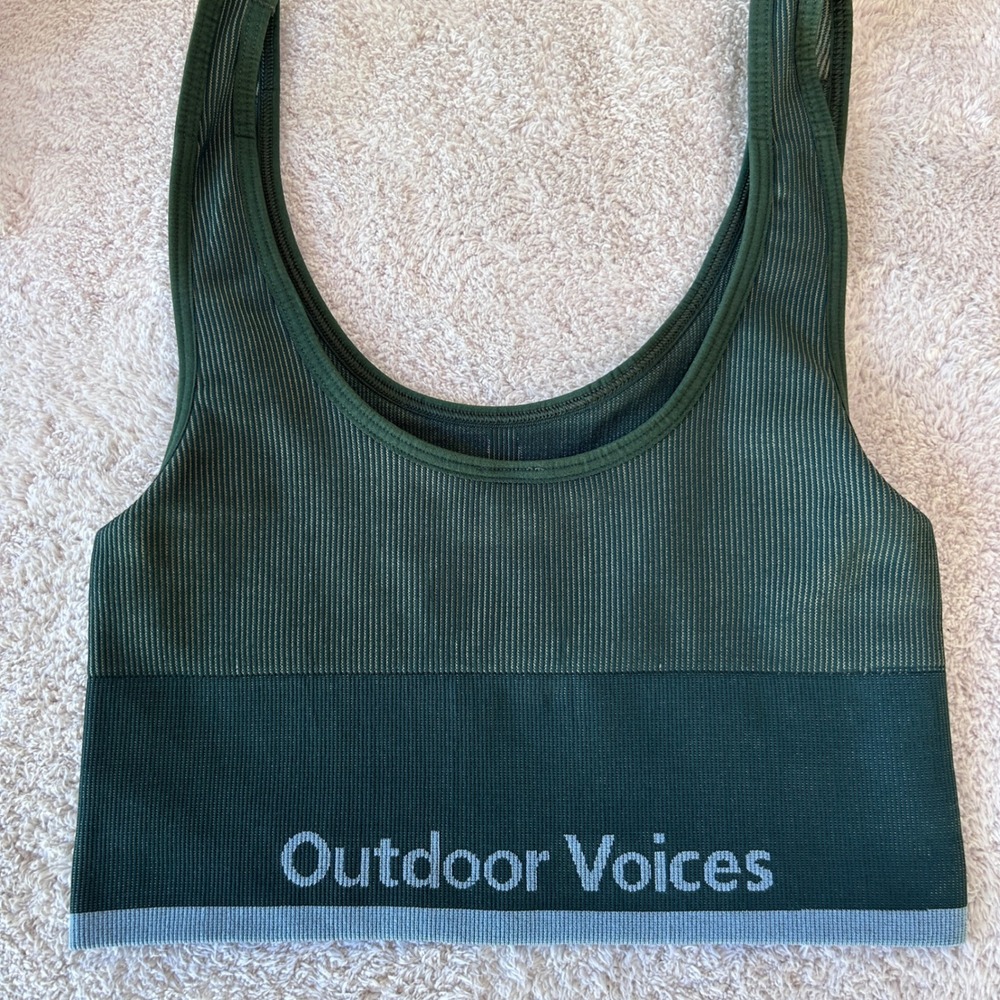 Outdoor Voices Seamless Ribbed Sports Bra Dark Green Blue XS NWOT